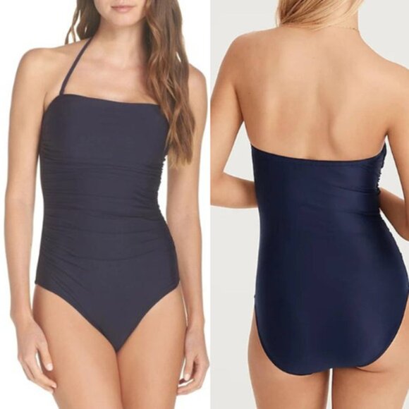 NWT J. Crew Removable Halter Strap Ruched One-piece Ruched Navy Blue Swimsuit - Picture 9 of 9